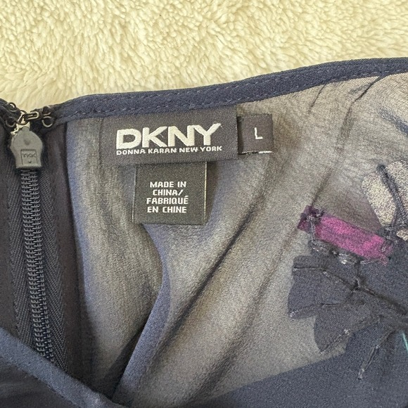 DKNY Sheer Embellished Sheath Silk Midi Dress Women's L Navy Holiday NYE Party - Picture 7 of 11